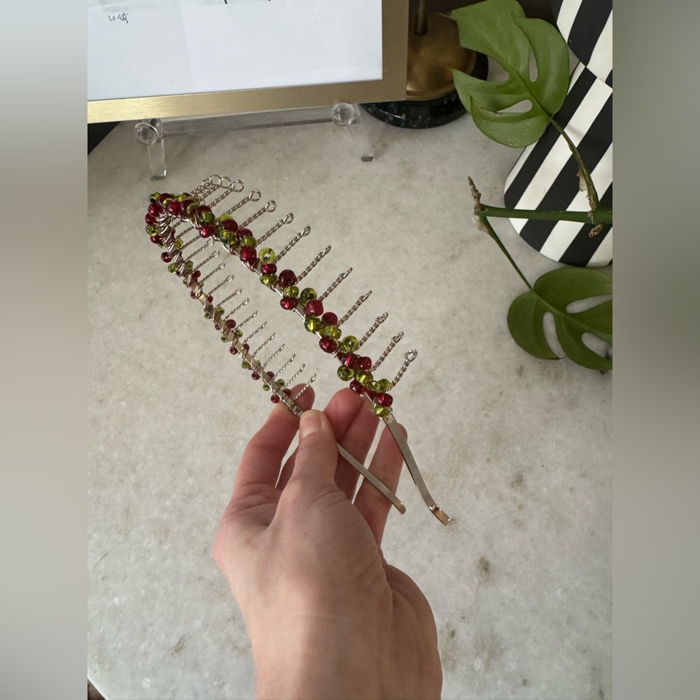 Handmade red and green beaded necklace